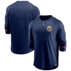 Men's Detroit Tigers Fanatics Branded Navy Sport Resort Weathered Henley Washed Raglan 3/4-Sleeve T-Shirt