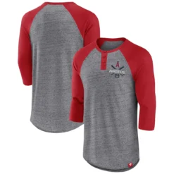 Men's Los Angeles Angels Fanatics Branded Heathered Gray/Red Iconic Above Heat Speckled Raglan Henley 3/4 Sleeve T-Shirt
