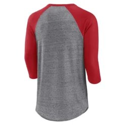 Men's Los Angeles Angels Fanatics Branded Heathered Gray/Red Iconic Above Heat Speckled Raglan Henley 3/4 Sleeve T-Shirt -Fanatics 4 sleeve t shirt pi4369000 altimages ff 4369060 bc395ea9f15afd01159balt3 full