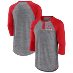 Men's Cincinnati Reds Fanatics Branded Heathered Gray/Red Iconic Above Heat Speckled Raglan Henley 3/4 Sleeve T-Shirt