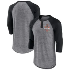 Men's San Francisco Giants Fanatics Branded Heathered Gray/Black Iconic Above Heat Speckled Raglan Henley 3/4 Sleeve T-Shirt