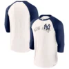 Men's New York Yankees Fanatics Branded White/Navy Backdoor Slider Raglan 3/4-Sleeve T-Shirt
