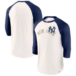 Men's New York Yankees Fanatics Branded White/Navy Backdoor Slider Raglan 3/4-Sleeve T-Shirt