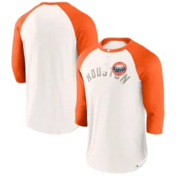 Men's Houston Astros Fanatics Branded White/Orange Backdoor Slider Raglan 3/4-Sleeve T-Shirt