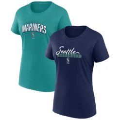 Women's Seattle Mariners Fanatics Branded Navy/Aqua Fan T-Shirt Combo Set