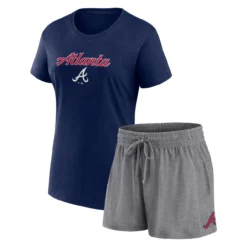 Women's Atlanta Braves Fanatics Branded Navy/Gray Script T-Shirt & Shorts Combo Set