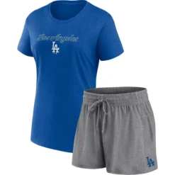 Women's Los Angeles Dodgers Fanatics Branded Royal/Gray Script T-Shirt & Shorts Combo Set