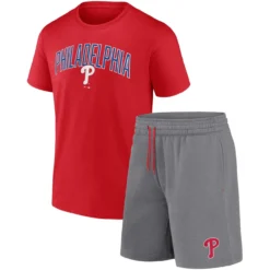 Men's Philadelphia Phillies Fanatics Branded Red/Heather Gray Arch T-Shirt & Shorts Combo Set