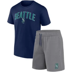 Men's Seattle Mariners Fanatics Branded Navy/Heather Gray Arch T-Shirt & Shorts Combo Set