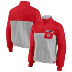 Women's St. Louis Cardinals Fanatics Branded Red/Heather Gray Iconic Cinch Waist Quarter-Zip Top