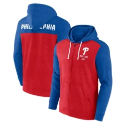 Men's Philadelphia Phillies Fanatics Branded Heather Red/Heather Royal Blown Away Full-Zip Hoodie