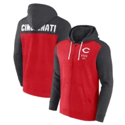 Men's Cincinnati Reds Fanatics Branded Heathered Red/Heathered Charcoal Blown Away Full-Zip Hoodie