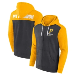 Men's Pittsburgh Pirates Fanatics Branded Heathered Charcoal/Heathered Gold Blown Away Full-Zip Hoodie