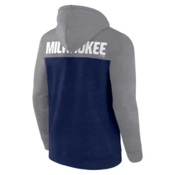 Men's Milwaukee Brewers Fanatics Branded Heathered Navy/Heathered Gray Blown Away Full-Zip Hoodie -Fanatics heathered gray milwaukee brewers blown away full zip hoodie pi4641000 altimages ff 4641088 59dd61c6e2cb38dd9808alt3 full