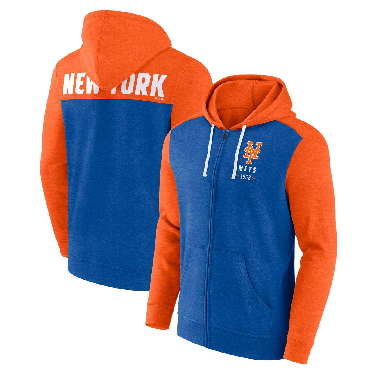 Men's New York Mets Fanatics Branded Heathered Royal/Heathered Orange Blown Away Full-Zip Hoodie 1 Men's New York Mets Fanatics Branded Heathered Royal/Heathered Orange Blown Away Full-Zip Hoodie