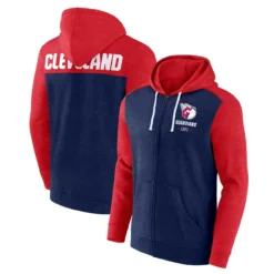 Men's Cleveland Guardians Fanatics Branded Heathered Navy/Heathered Red Blown Away Full-Zip Hoodie