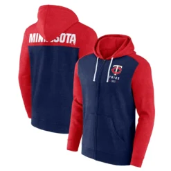 Men's Minnesota Twins Fanatics Branded Heathered Navy/Heathered Red Blown Away Full-Zip Hoodie