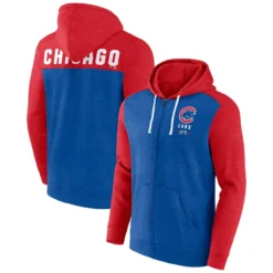 Men's Chicago Cubs Fanatics Branded Heathered Red/Heathered Royal Blown Away Full-Zip Hoodie