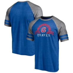 Men's Atlanta Braves Fanatics Branded Heather Royal Utility Two-Stripe Raglan Tri-Blend T-Shirt