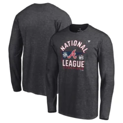 Men's Atlanta Braves Fanatics Branded Heathered Charcoal 2021 National League Champions Locker Room Long Sleeve T-Shirt
