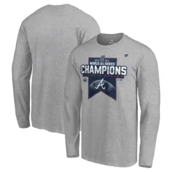 Men's Atlanta Braves Fanatics Branded Heathered Gray 2021 World Series Champions Locker Room Long Sleeve T-Shirt