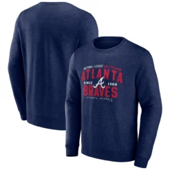 Men's Atlanta Braves Fanatics Branded Heathered Navy Classic Move Pullover Sweatshirt