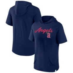 Men's Los Angeles Angels Fanatics Branded Navy Offensive Strategy Short Sleeve Pullover Hoodie