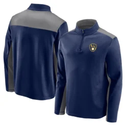 Men's Milwaukee Brewers Fanatics Branded Navy Team Primary Logo Quarter-Zip Jacket