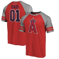 Men's Los Angeles Angels Fanatics Branded Red 2019 Father's Day Greatest Dad Two Stripe Raglan Tri-Blend T-Shirt