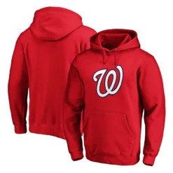 Men's Washington Nationals Fanatics Branded Red Official Logo Fitted Pullover Hoodie