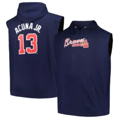 Men's Atlanta Braves Ronald Acuña Jr. Fanatics Branded Navy Name & Number Muscle Tank Hoodie