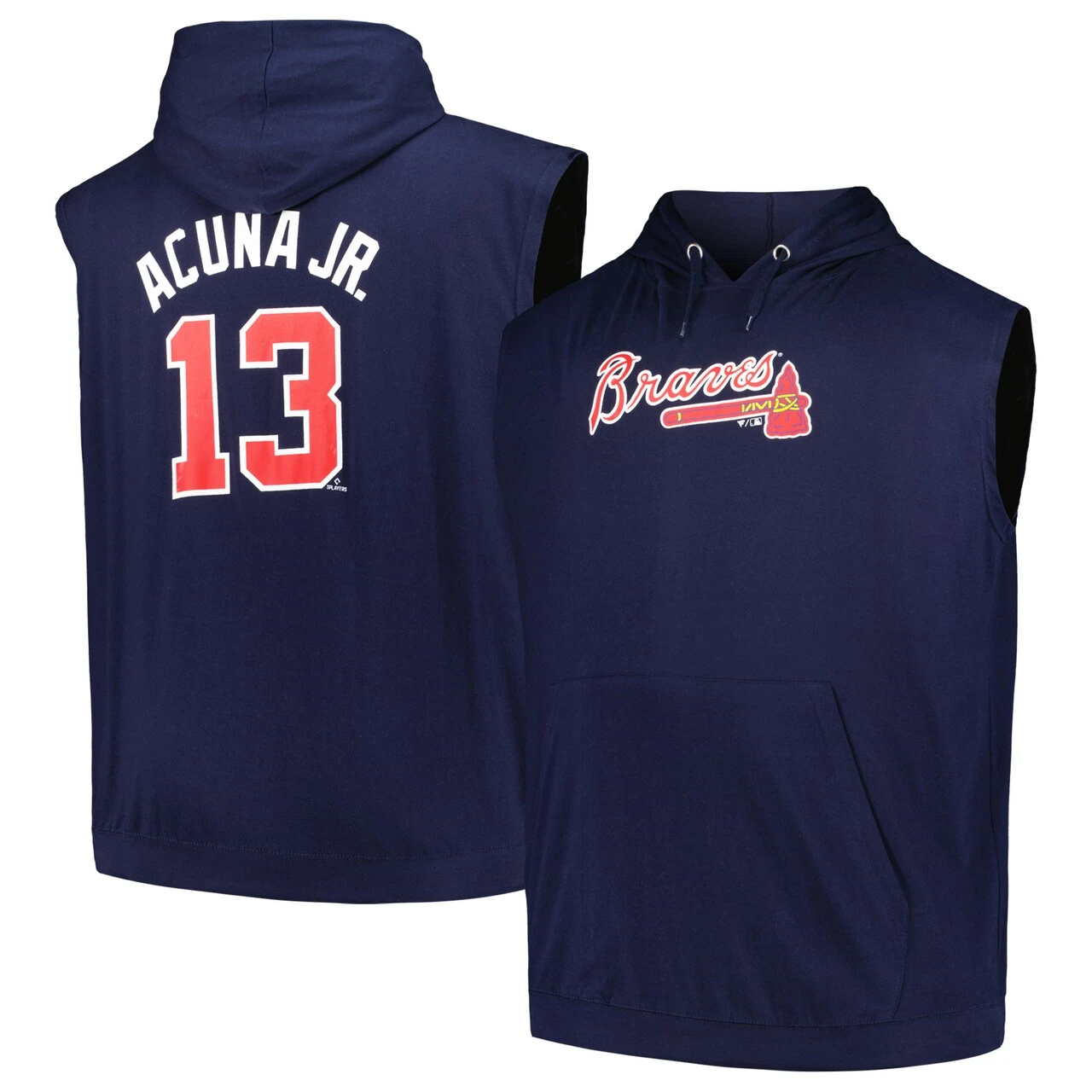 Men's Atlanta Braves Ronald Acuña Jr. Fanatics Branded Navy Name & Number Muscle Tank Hoodie 1 Men's Atlanta Braves Ronald Acuña Jr. Fanatics Branded Navy Name & Number Muscle Tank Hoodie