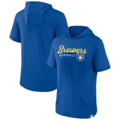 Men's Milwaukee Brewers Fanatics Branded Royal Offensive Strategy Short Sleeve Pullover Hoodie