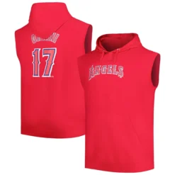 Men's Los Angeles Angels Shohei Ohtani Fanatics Branded Red Name & Number Muscle Tank Hoodie