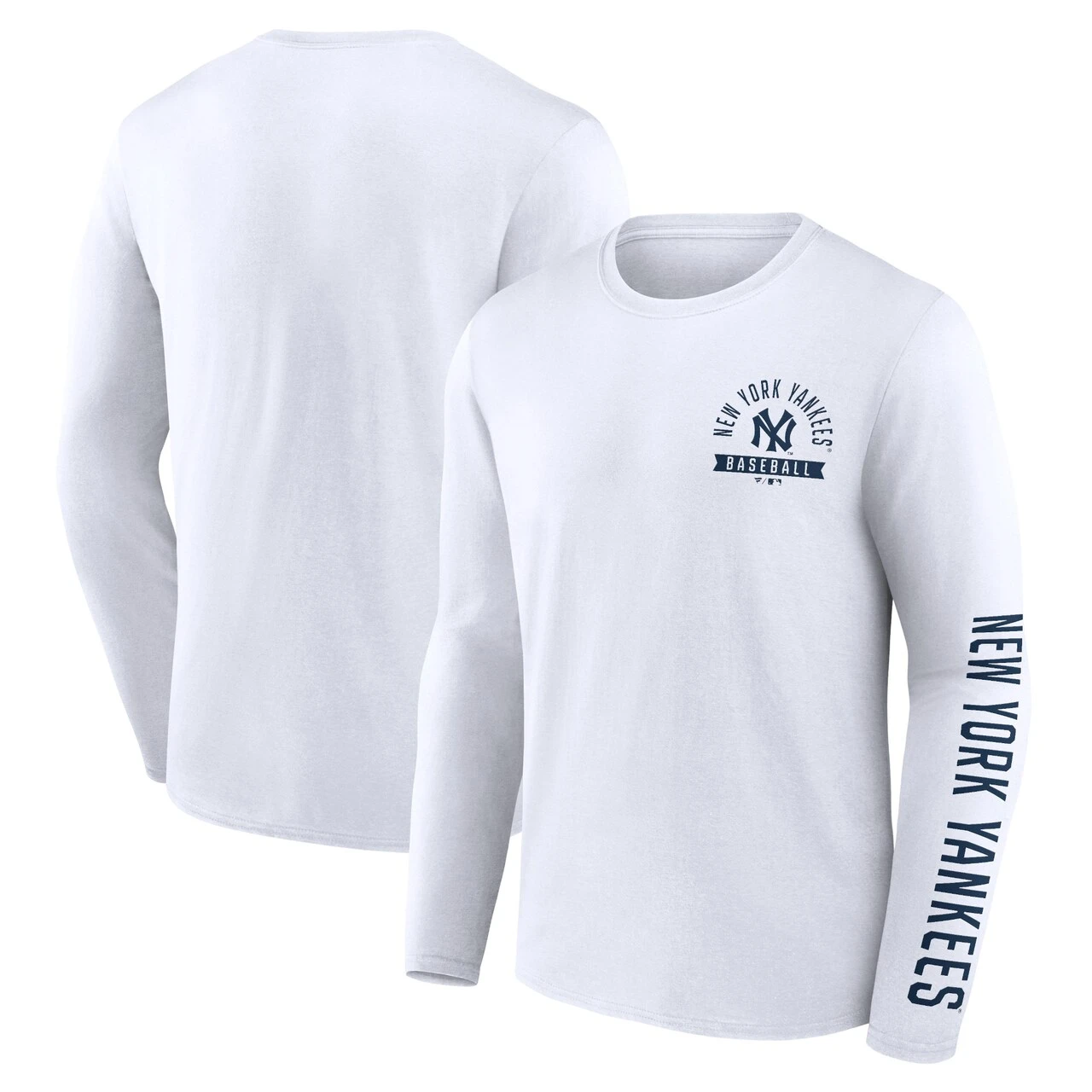 Men's New York Yankees Fanatics Branded White Pressbox Long Sleeve T-Shirt 1 Men's New York Yankees Fanatics Branded White Pressbox Long Sleeve T-Shirt