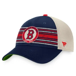 Men's Boston Red Sox Fanatics Branded Navy/Natural True Classic Retro Striped Trucker Snapback Hat