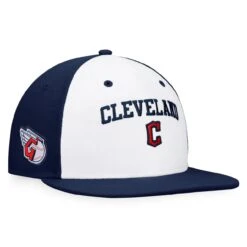 Men's Cleveland Guardians Fanatics Branded White/Navy Iconic Color Blocked Fitted Hat