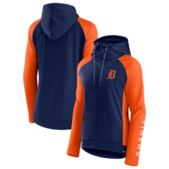 Women's Detroit Tigers Fanatics Branded Iconic Raglan Full-Zip Hoodie - Navy/Orange