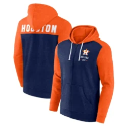 Men's Houston Astros Fanatics Branded Heathered Navy/Orange Blown Away Full-Zip Hoodie