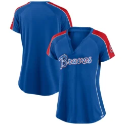 Women's Atlanta Braves Fanatics Branded Royal/Red True Classic League Diva Pinstripe Raglan V-Neck T-Shirt