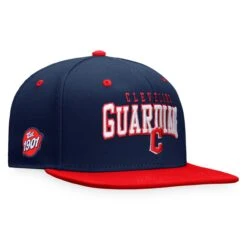 Men's Cleveland Guardians Fanatics Branded Navy/Red Iconic Lock Up Snapback Hat