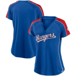 Women's Texas Rangers Fanatics Branded Royal/Red True Classic League Diva Pinstripe Raglan V-Neck T-Shirt