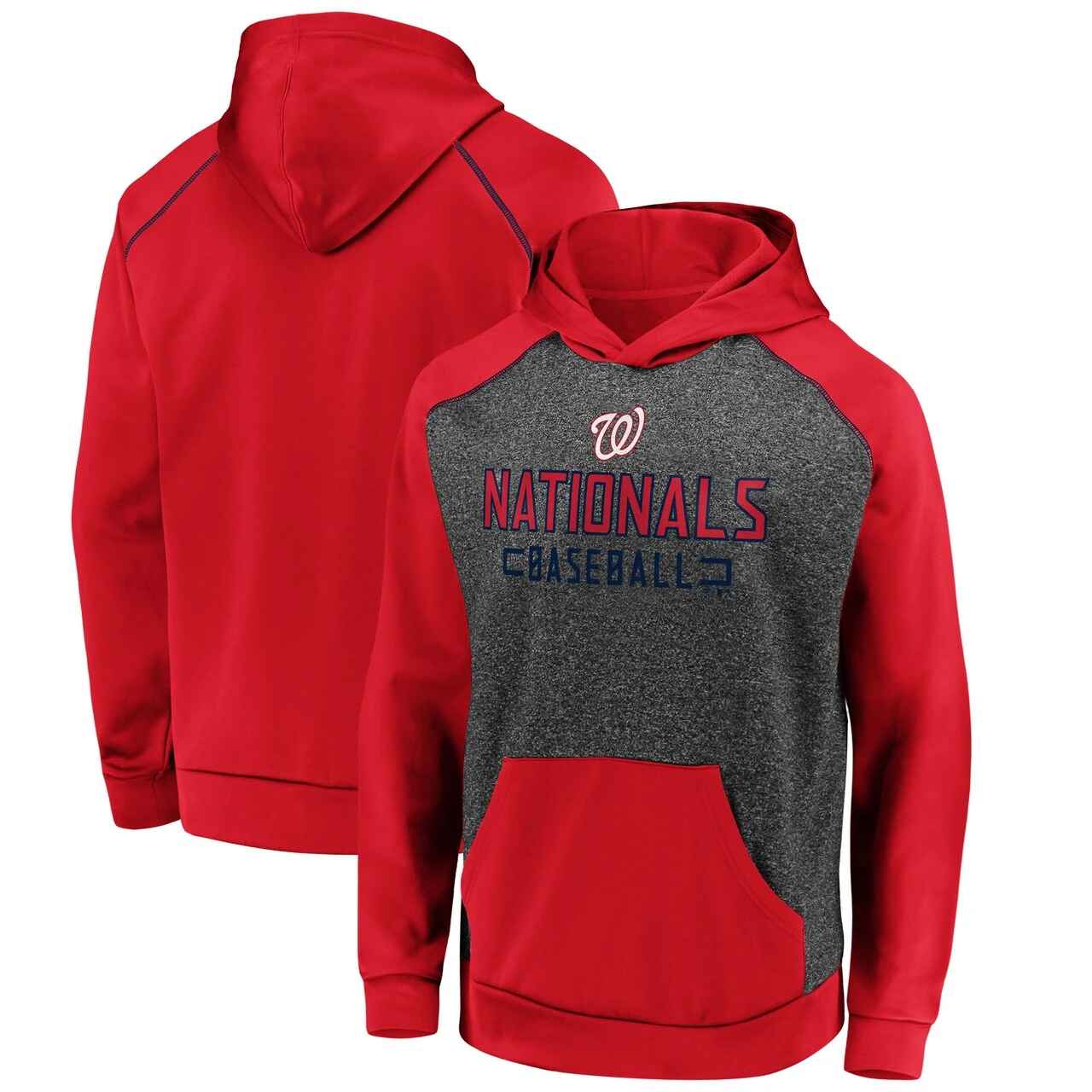 Men's Washington Nationals Fanatics Branded Charcoal/Red Game Day Ready Raglan Pullover Hoodie 1 Men's Washington Nationals Fanatics Branded Charcoal/Red Game Day Ready Raglan Pullover Hoodie