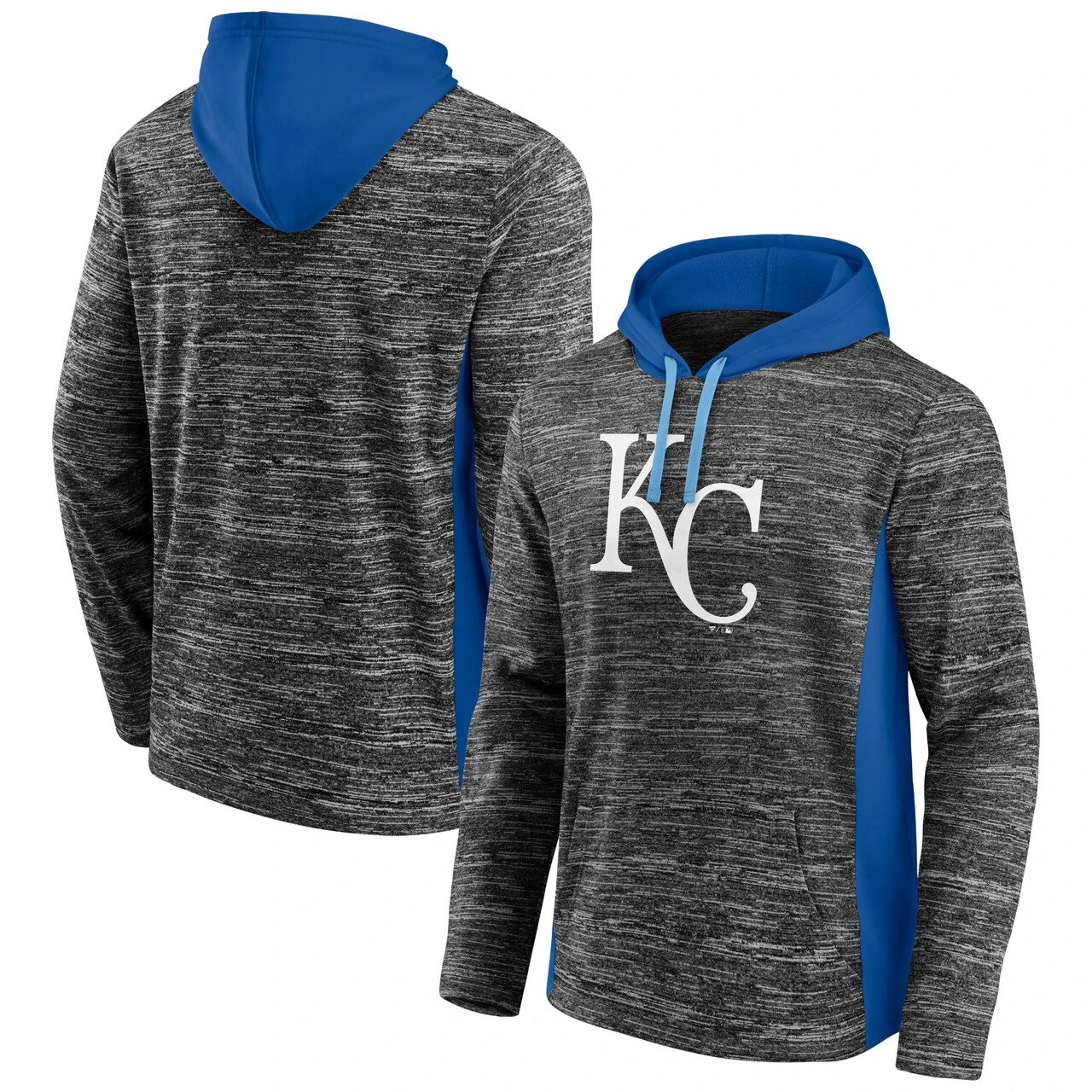 Men's Kansas City Royals Fanatics Branded Gray/Royal Instant Replay Color Block Pullover Hoodie