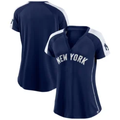 Women's New York Yankees Fanatics Branded Navy/White True Classic League Diva Pinstripe Raglan V-Neck T-Shirt