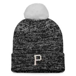 Women's Pittsburgh Pirates Fanatics Branded Black/White Iconic Cuffed Knit Hat With Pom
