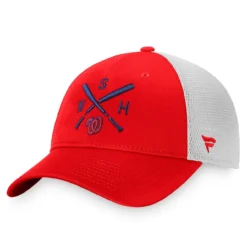 Men's Washington Nationals Fanatics Branded Red/White Iconic Cross Bat Trucker Snapback Hat