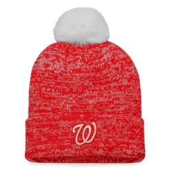 Women's Washington Nationals Fanatics Branded Red/White Iconic Cuffed Knit Hat With Pom