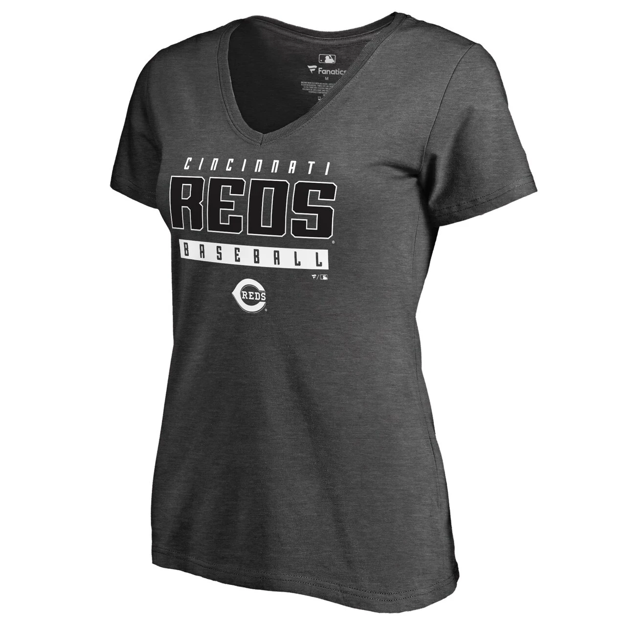 Women's Cincinnati Reds Fanatics Branded Ash Charcoal Stack V-Neck T-Shirt 2 Women's Cincinnati Reds Fanatics Branded Ash Charcoal Stack V-Neck T-Shirt - Image 2