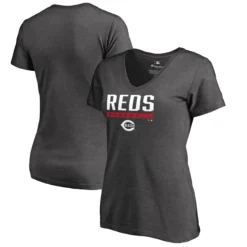 Women's Cincinnati Reds Fanatics Branded Ash Win Stripe V-Neck T-Shirt